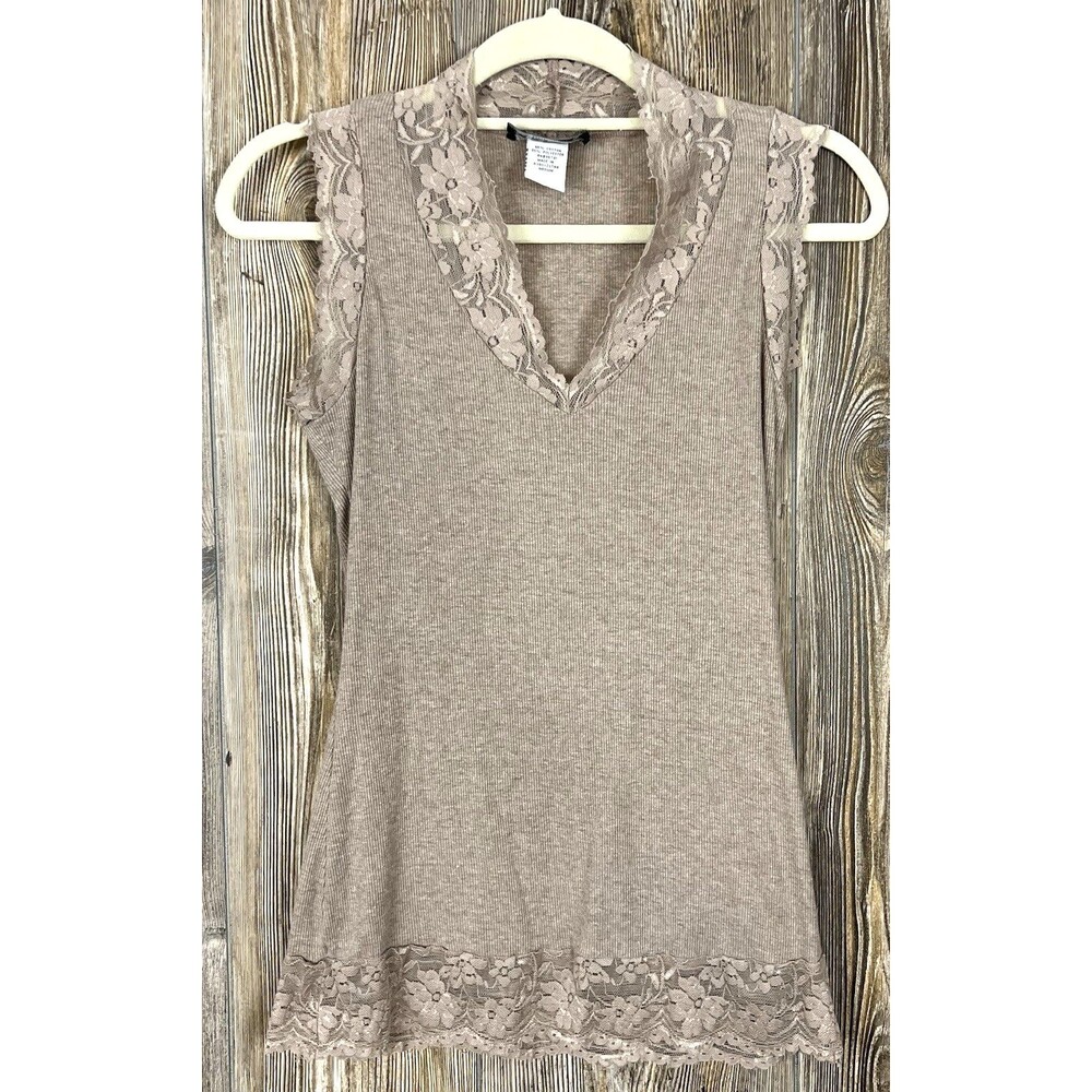 Vtg Y2K Self Esteem Beige Tank Top MED Lace Trim Bella Swan Elena Gilbert‎